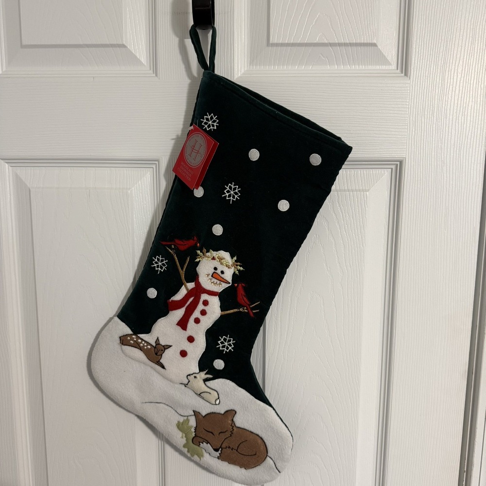 Vtg Home For The Holidays Woodland Snowman Collection Green Christmas Stocking